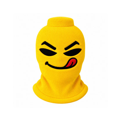 Maskot Cheeky yellow ski mask with tongue sticking out